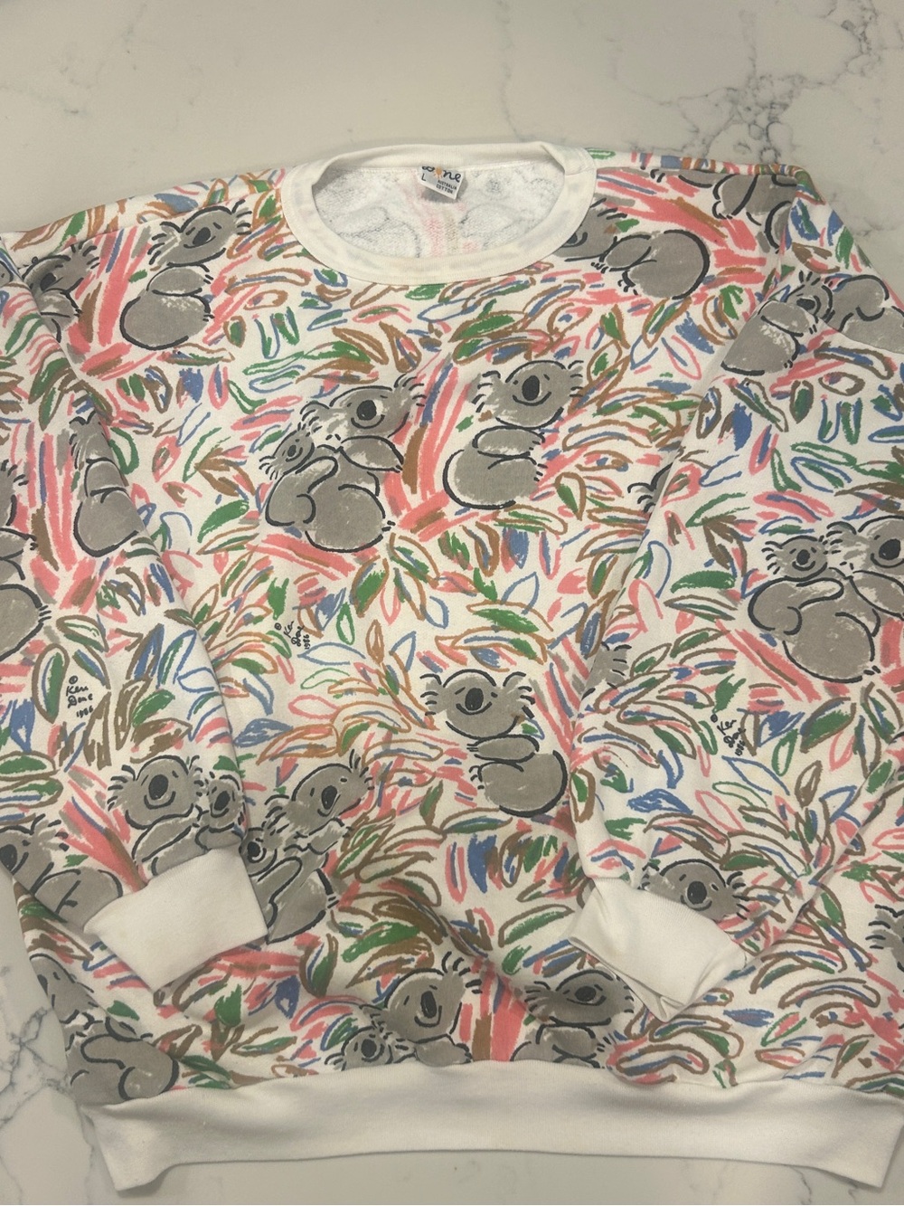 Vintage Ken Done Cotton Fleece Crew Neck Pullover Sweatshirt L Multicolor Koala